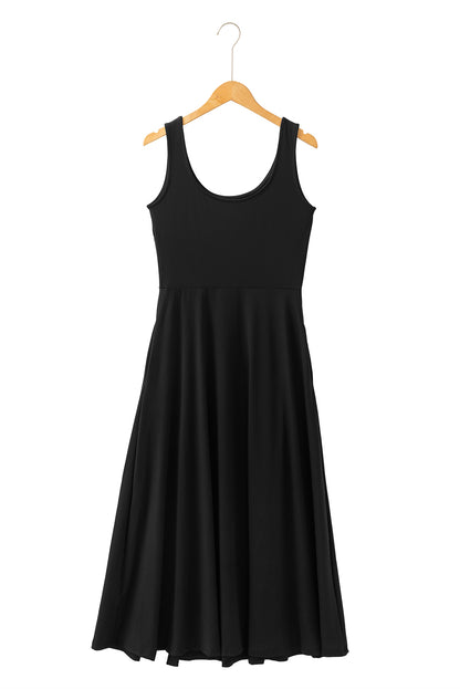Robe mi-longue noir | Sans manches | À fente