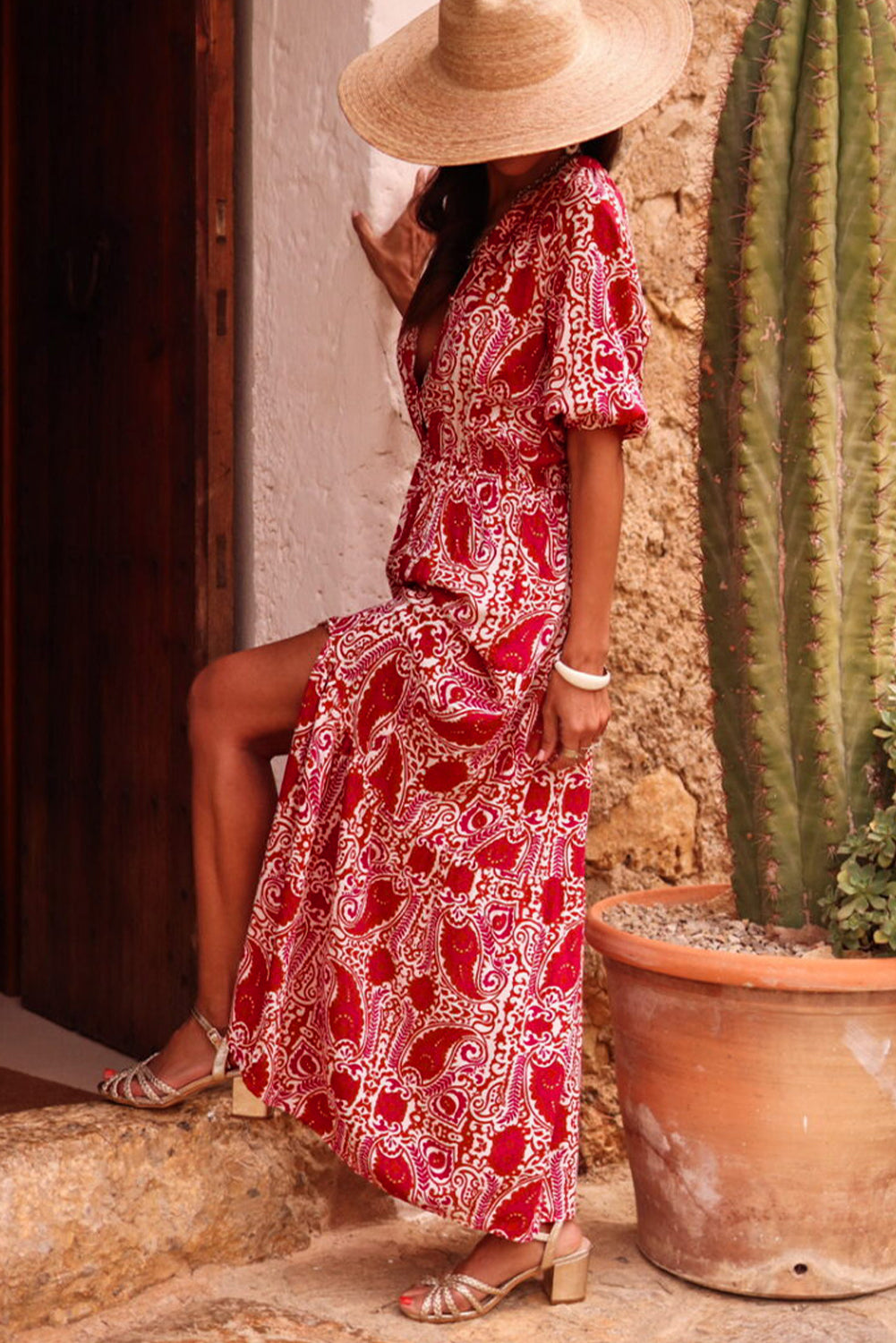 Robe longue "Marta" | Manches courtes | À fente