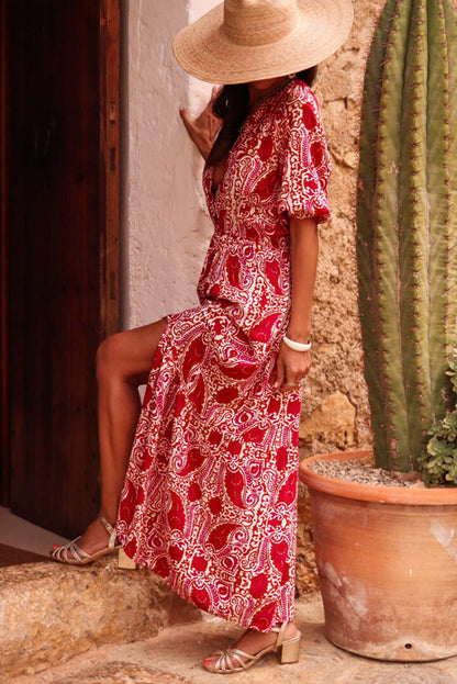 Robe longue "Marta" | Manches courtes | À fente