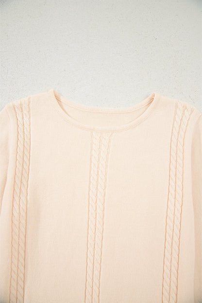 Beige Bohemian Floral Ruffle Hem Patchwork Knit Sweater