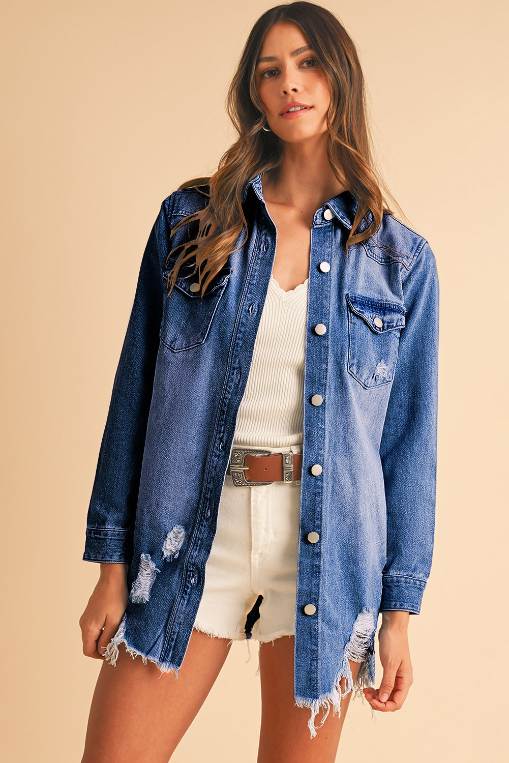 Veste longue en jean | Déchirée | Pour FEMMES