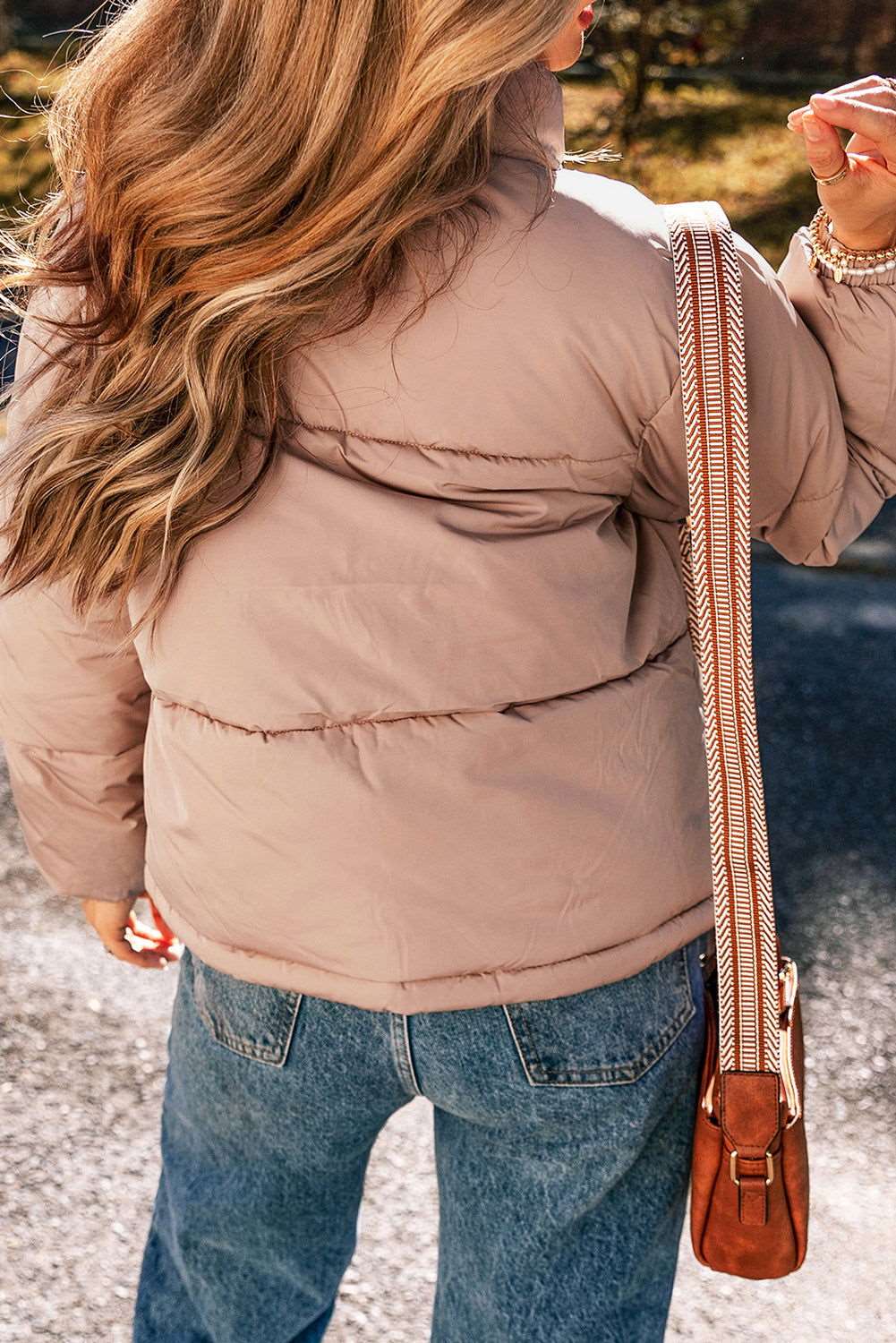 Apricot Pink Full Zipper Quilted Puffer Jacket - ELLEsinil - 