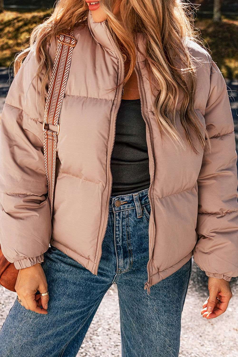 Apricot Pink Full Zipper Quilted Puffer Jacket - ELLEsinil - 