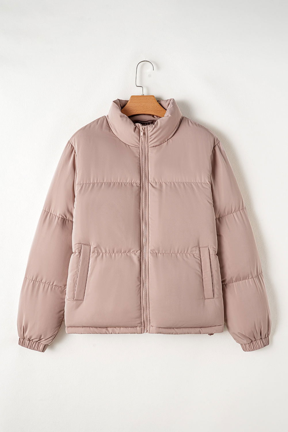 Apricot Pink Full Zipper Quilted Puffer Jacket - ELLEsinil - 