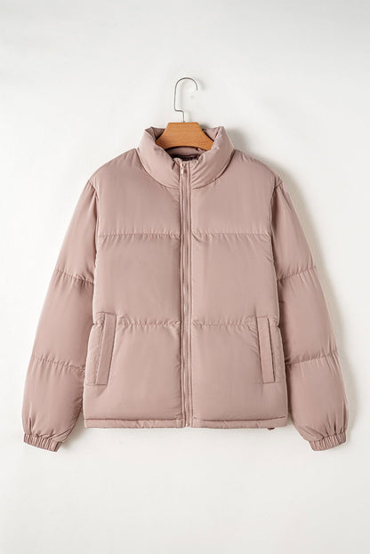 Apricot Pink Full Zipper Quilted Puffer Jacket - ELLEsinil - 