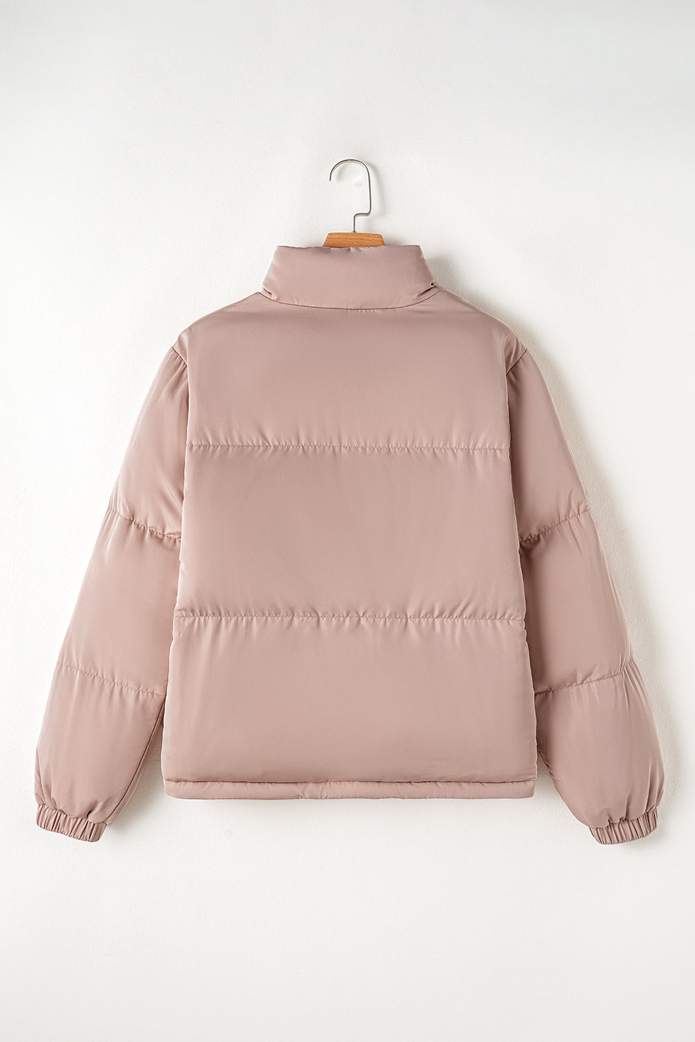 Apricot Pink Full Zipper Quilted Puffer Jacket - ELLEsinil - 