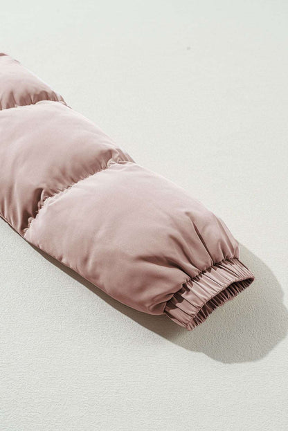 Apricot Pink Full Zipper Quilted Puffer Jacket - ELLEsinil - 