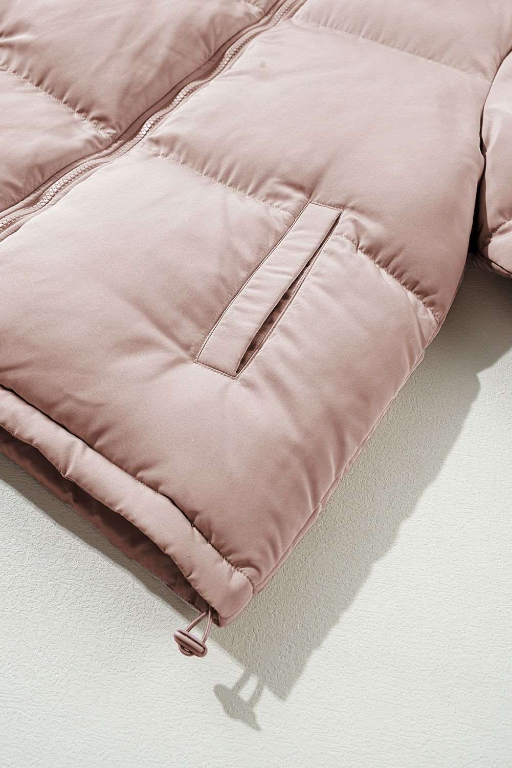 Apricot Pink Full Zipper Quilted Puffer Jacket - ELLEsinil - 