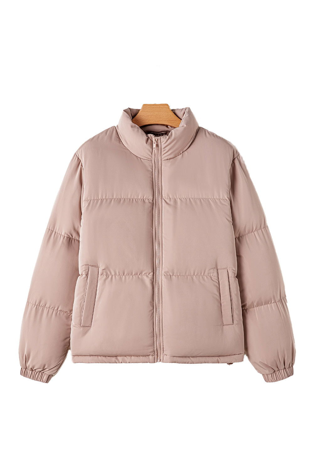 Apricot Pink Full Zipper Quilted Puffer Jacket - ELLEsinil - 