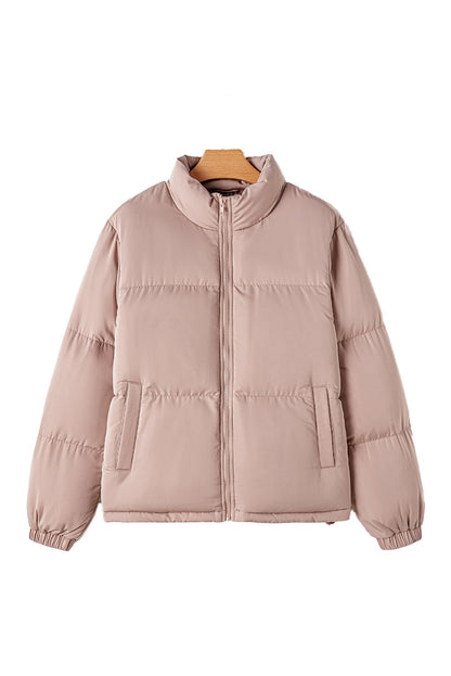 Apricot Pink Full Zipper Quilted Puffer Jacket - ELLEsinil - 