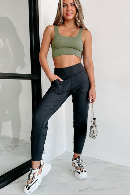 Black Exposed Seam High Waist Pocketed Joggers - ELLEsinil - 