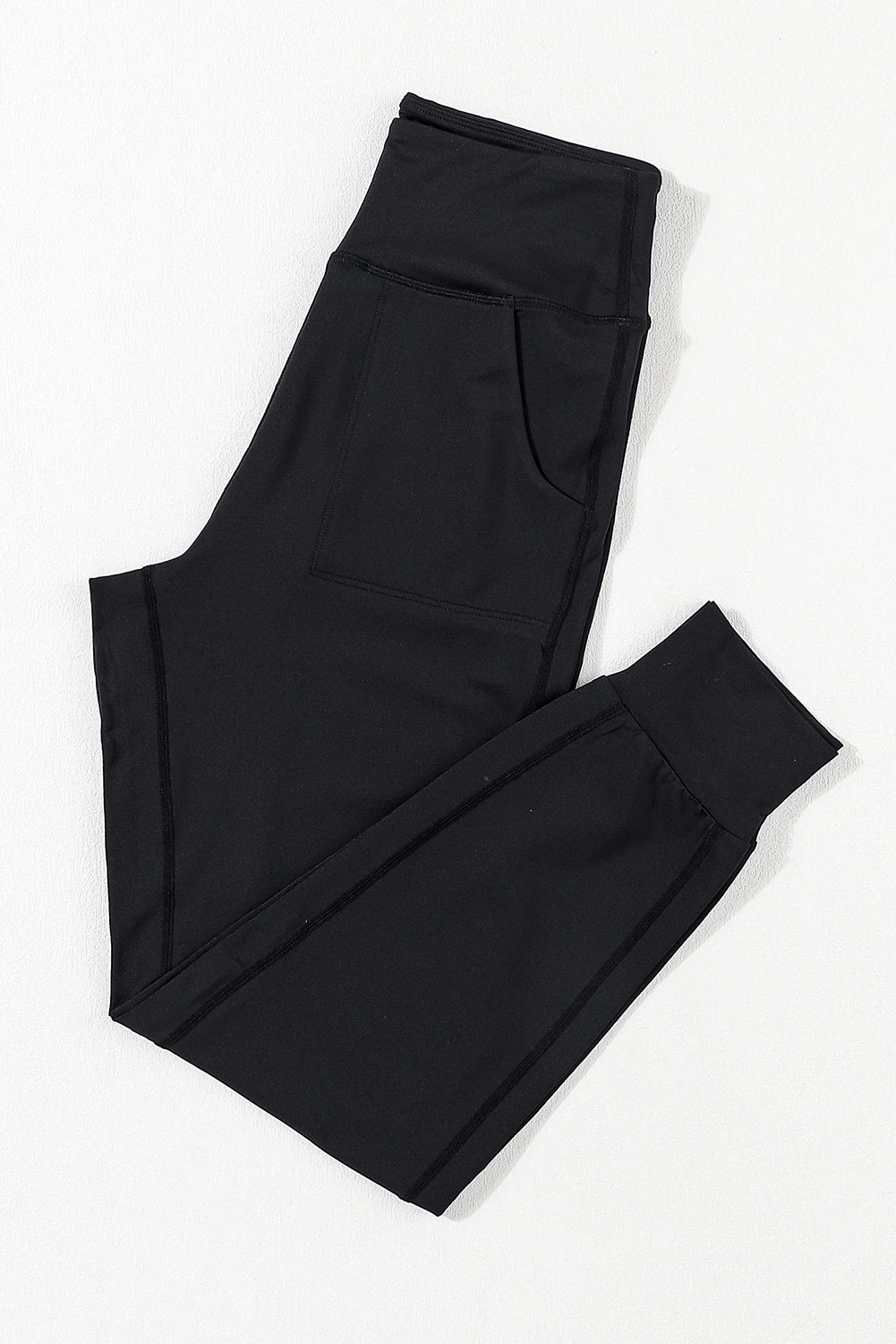 Black Exposed Seam High Waist Pocketed Joggers - ELLEsinil - 