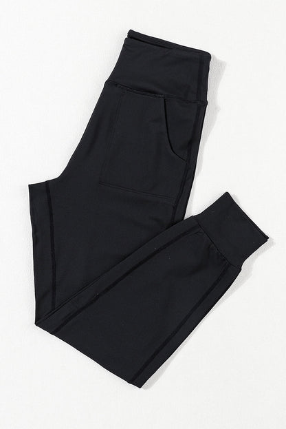 Black Exposed Seam High Waist Pocketed Joggers - ELLEsinil - 