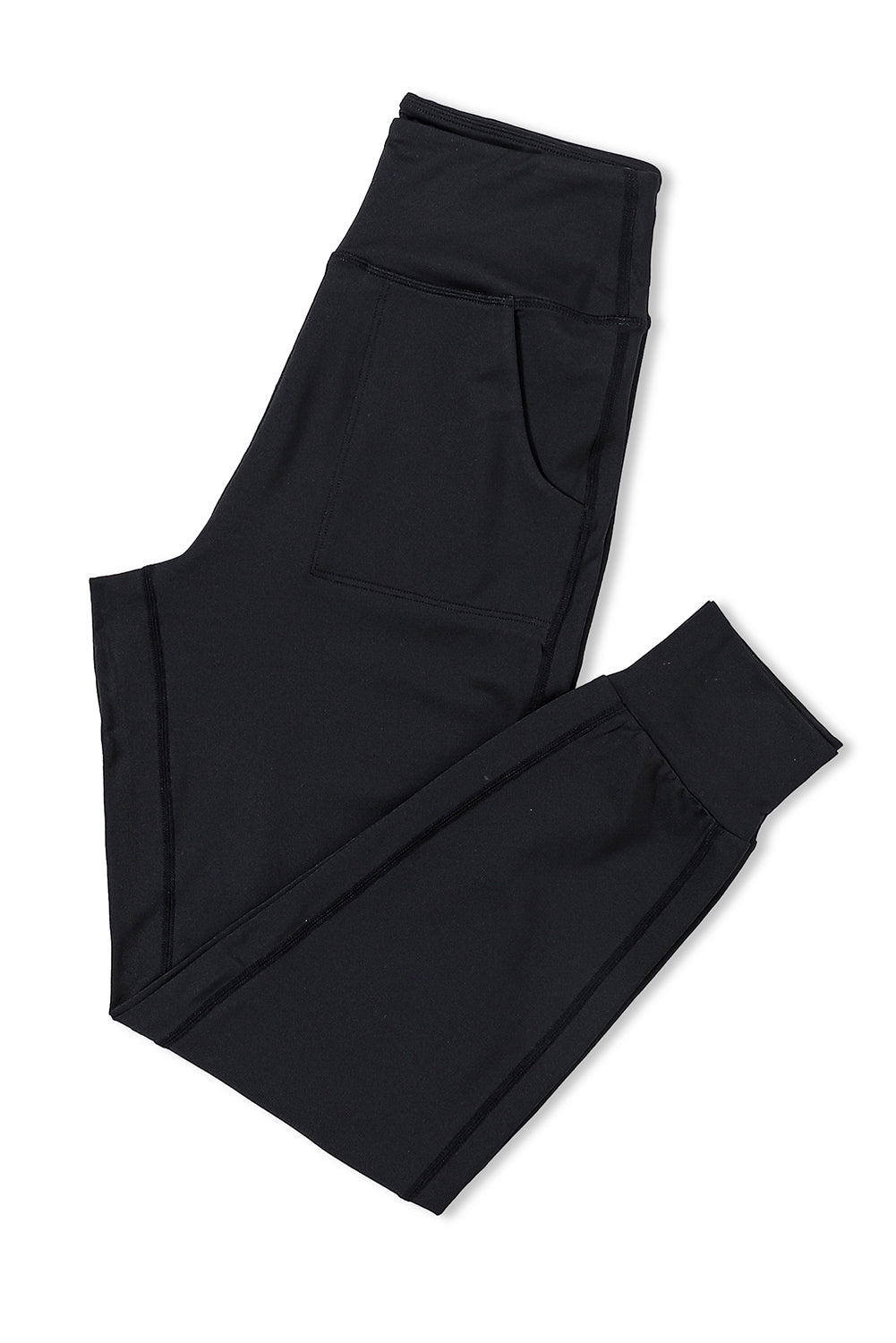 Black Exposed Seam High Waist Pocketed Joggers - ELLEsinil - 