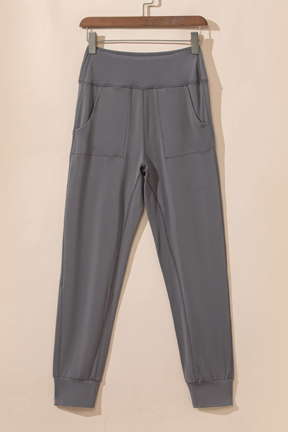 Black Exposed Seam High Waist Pocketed Joggers - ELLEsinil - 