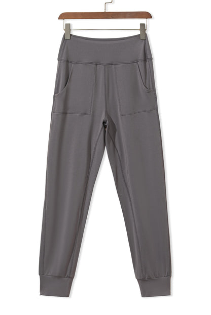 Black Exposed Seam High Waist Pocketed Joggers - ELLEsinil - 