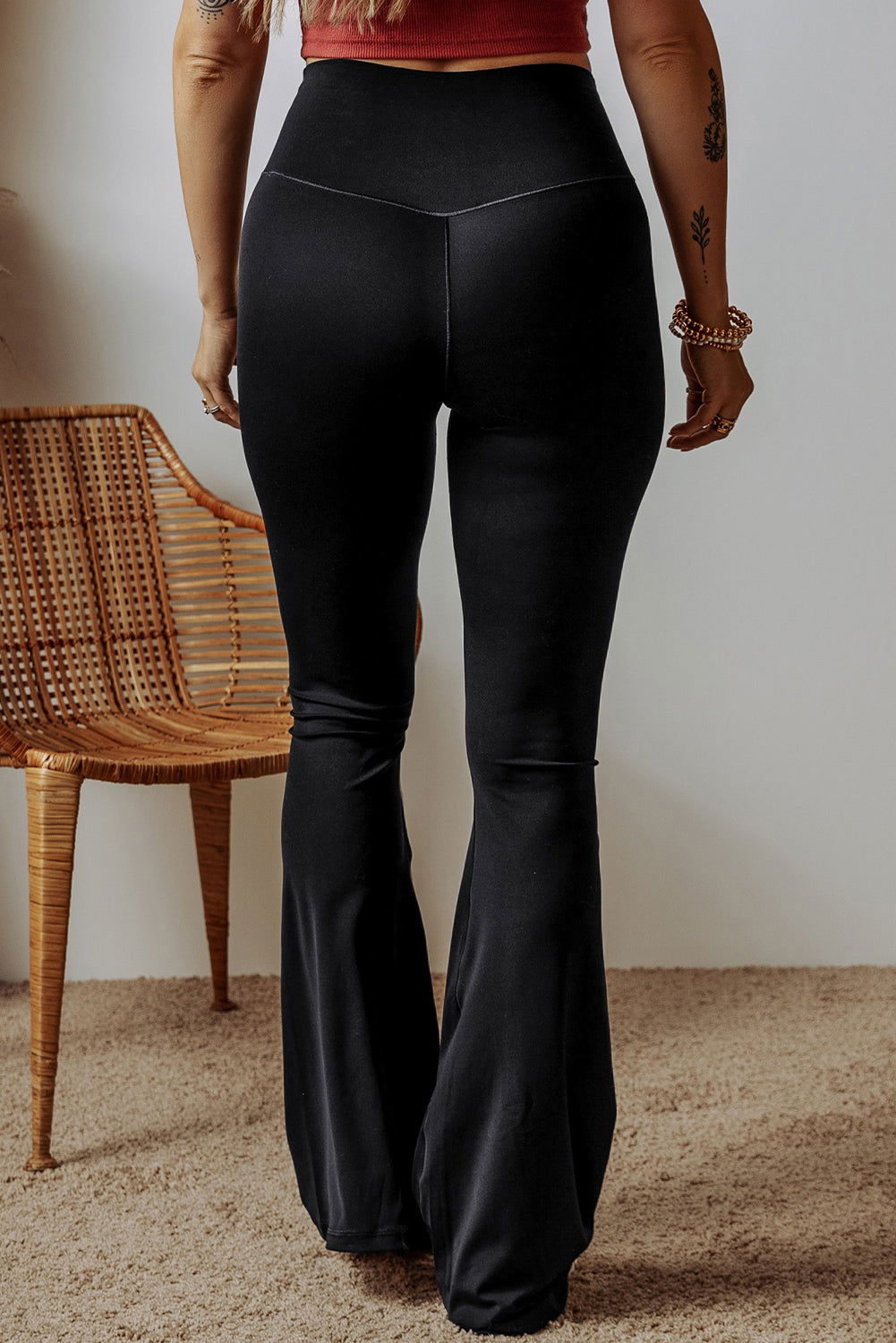 Black V Shape High Waist Flared Leggings - ELLEsinil - 