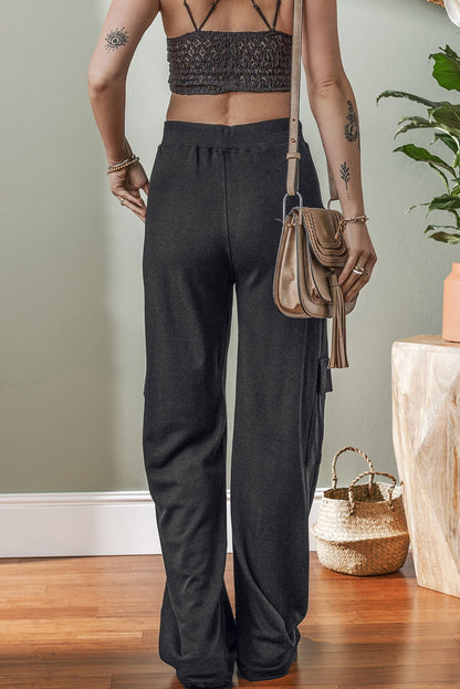 Carbon Grey Cargo Pockets Drawstring Sweatpants - ELLEsinil