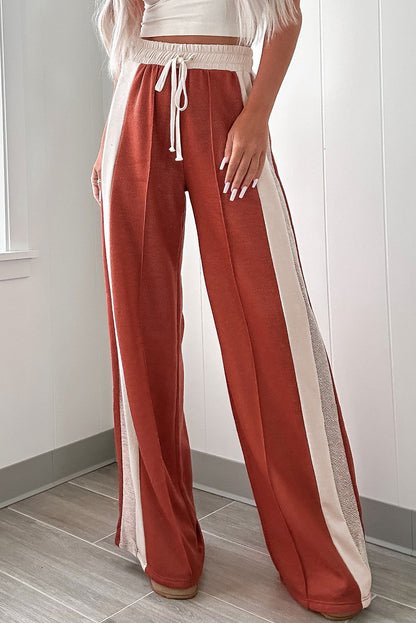 Flamingo Color Block Drawstring High Waist Wide Leg Pants - ELLEsinil