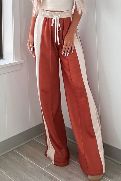 Flamingo Color Block Drawstring High Waist Wide Leg Pants - ELLEsinil
