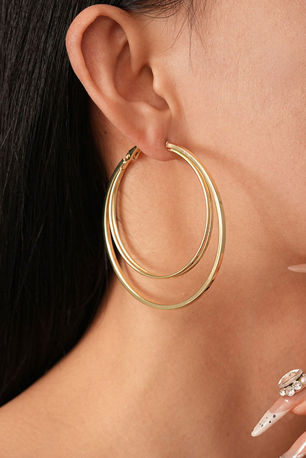Gold Large Double Hoop Earrings - ELLEsinil