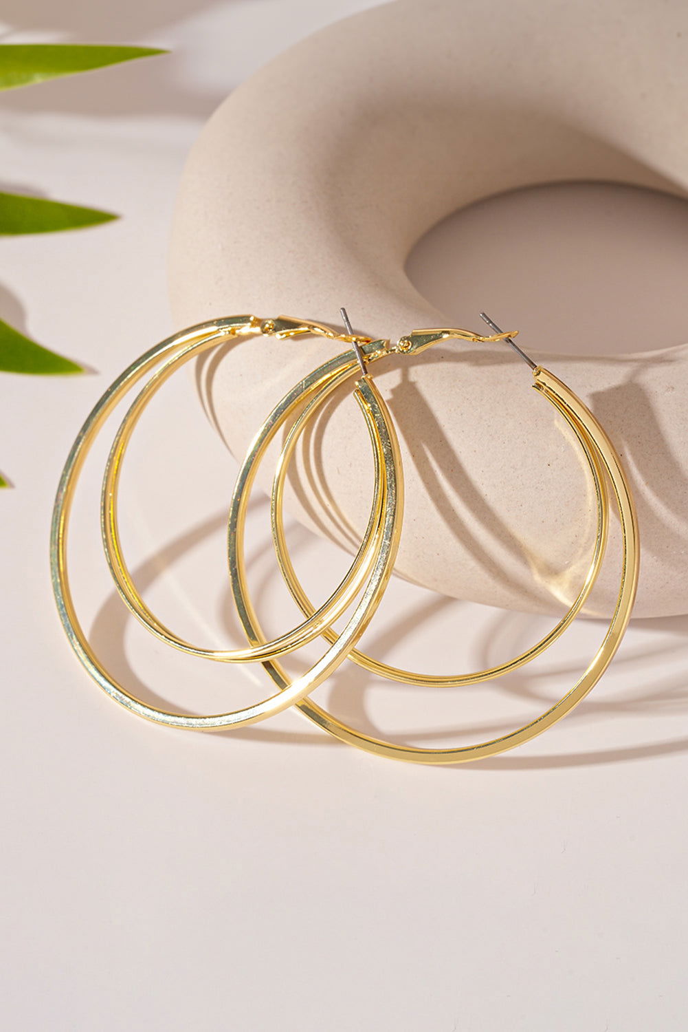 Gold Large Double Hoop Earrings - ELLEsinil