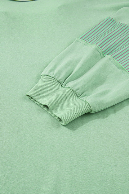 Moonlight Jade Color Block Striped Patchwork Collar V Neck Plus Size Sweatshirt - ELLEsinil