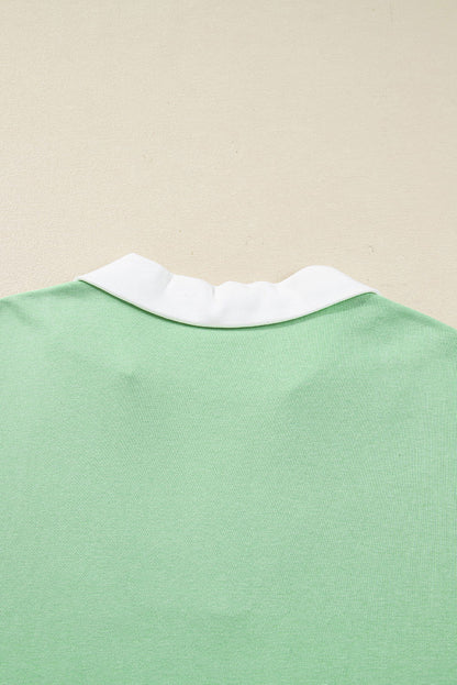 Moonlight Jade Color Block Striped Patchwork Collar V Neck Plus Size Sweatshirt - ELLEsinil