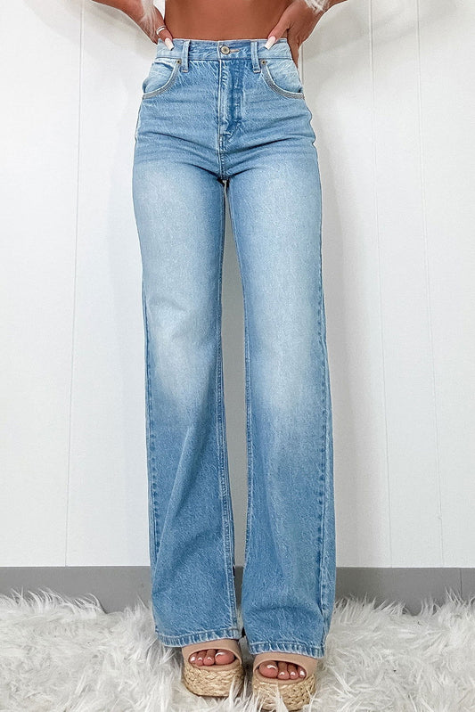 Myosotis High Rise Shift Slit Leg Straight Jeans - ELLEsinil