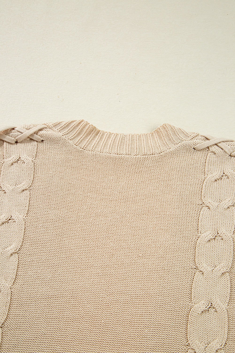 Parchment Cable Knit Braided Tie Sleeve Plus Size Knit Cardigan - ELLEsinil