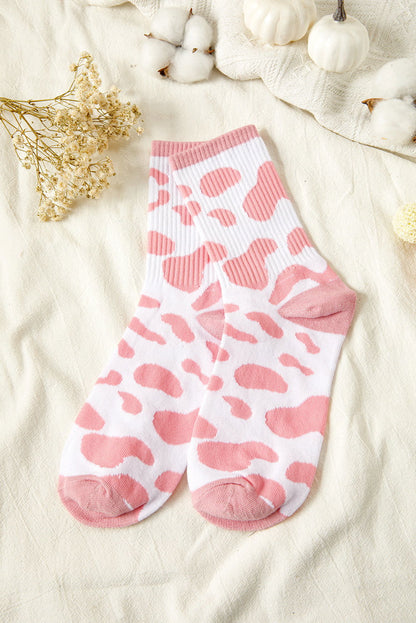 Pink Cow Print Fashion Crew Socks - ELLEsinil
