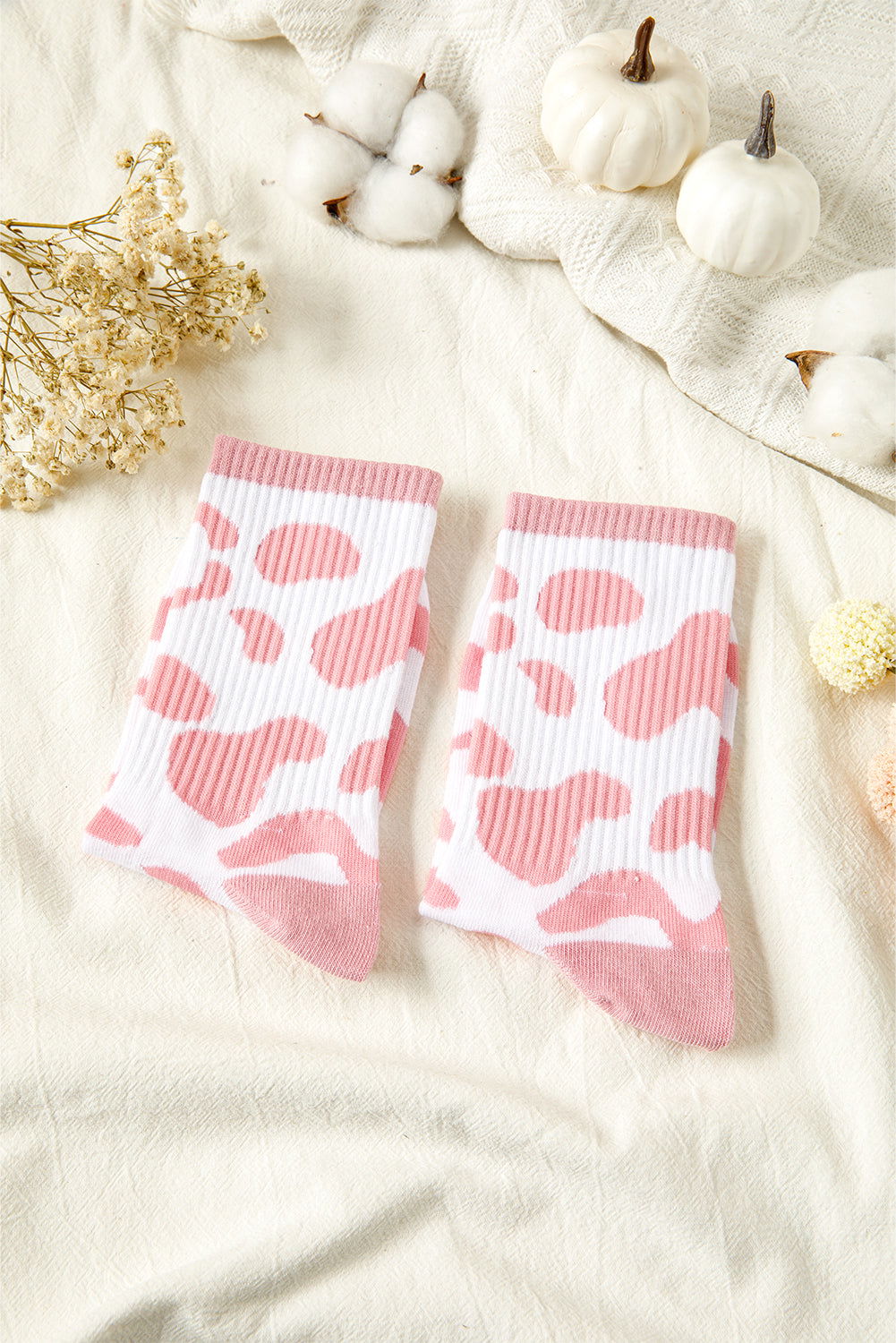 Pink Cow Print Fashion Crew Socks - ELLEsinil