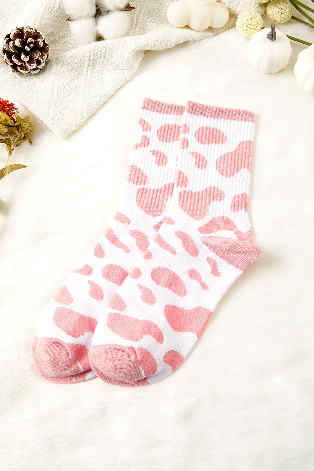 Pink Cow Print Fashion Crew Socks - ELLEsinil