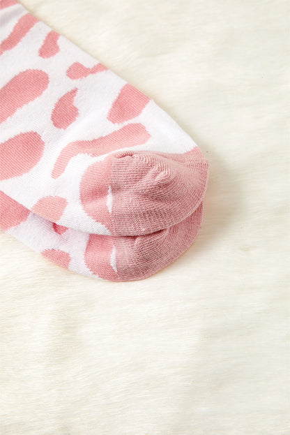Pink Cow Print Fashion Crew Socks - ELLEsinil
