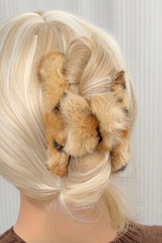 Thai Curry Leopard Fluffy Plush Hair Claw Clip - ELLEsinil