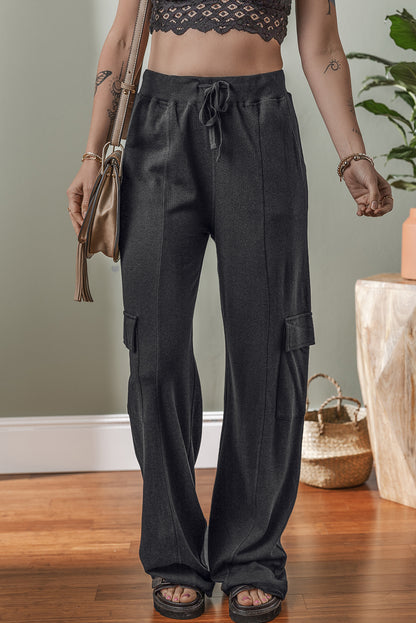 Carbon Gray Cargo Pockets Drawstring Sweatpants