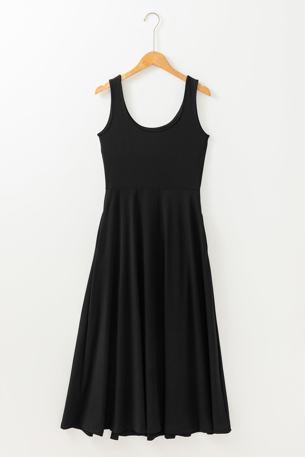 Robe mi-longue noir | Sans manches | À fente