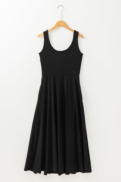 Robe mi-longue noir | Sans manches | À fente