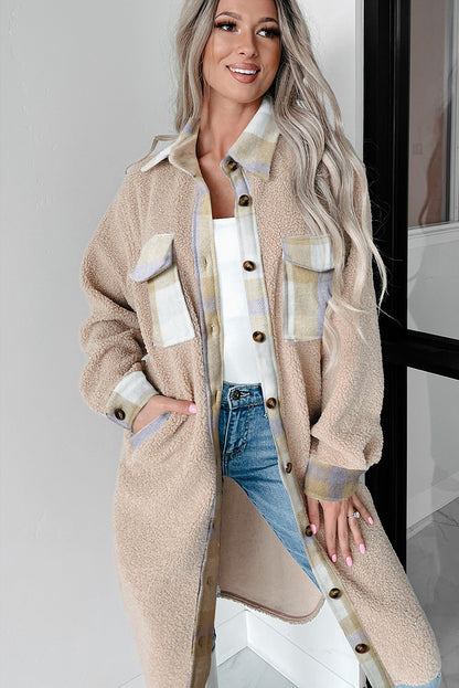 Long beige checked coat | For WOMEN