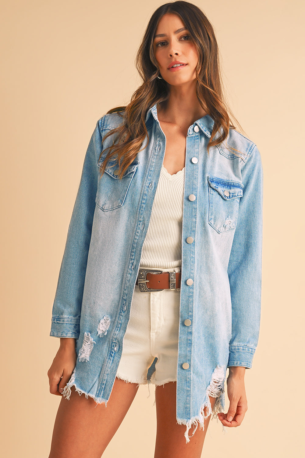 Veste longue en jean | Déchirée | Pour FEMMES