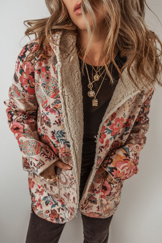 Warm Hooded Overshirt Jacket | Floral Print | For WOMEN