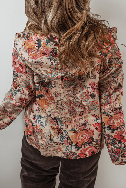 Warm Hooded Overshirt Jacket | Floral Print | For WOMEN