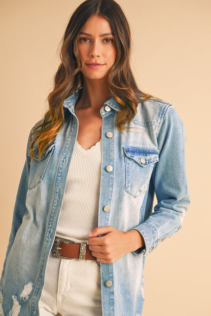 Veste longue en jean | Déchirée | Pour FEMMES