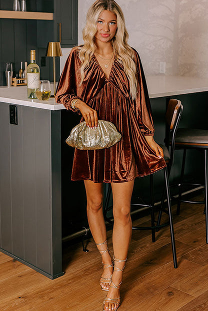 Robe courte marron en velours  "Bianca"
