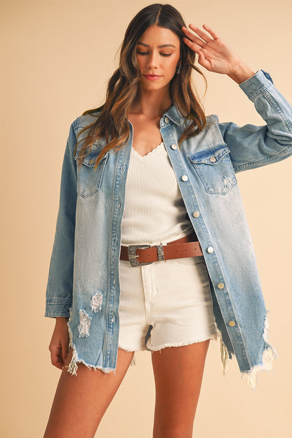 Veste longue en jean | Déchirée | Pour FEMMES