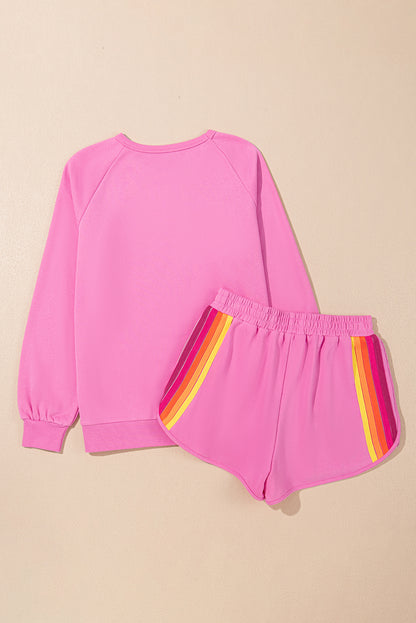 Black Striped Accent Pullover and Shorts Two Piece Casual Set