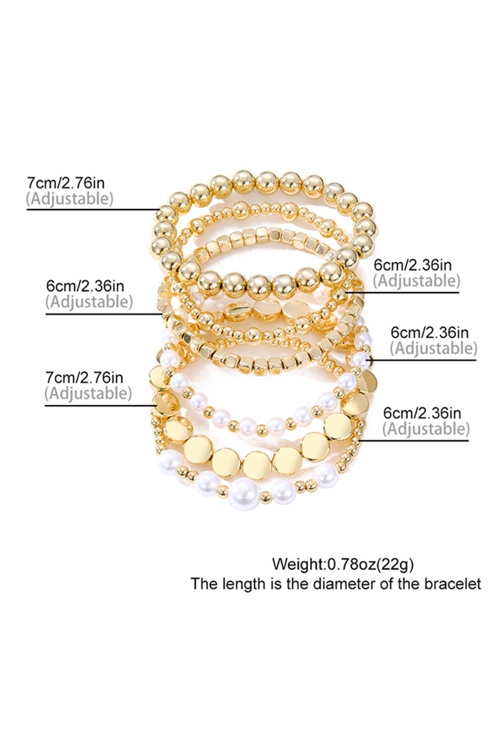 Lot de 6 bracelets de perles et d'or "Aurelia", pour FEMMES
