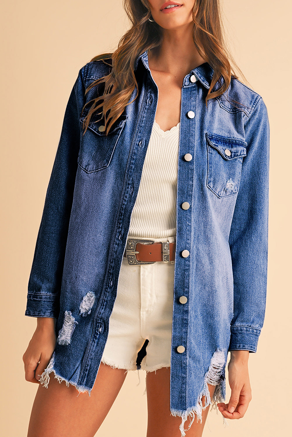 Veste longue en jean | Déchirée | Pour FEMMES
