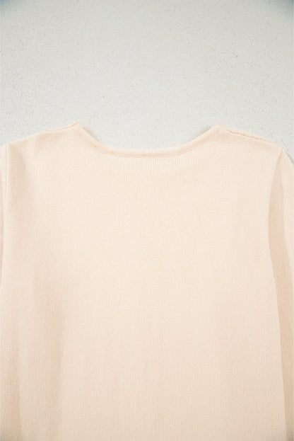 Beige Bohemian Floral Ruffle Hem Patchwork Knit Sweater