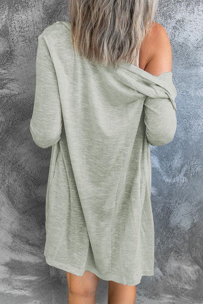 White Solid Color Open-Front Buttons Cardigan